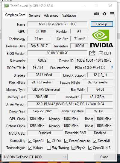 Gt 1030 2gb ddr5 Asus Overclock edition
