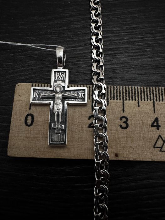 Срібний хрестик і ланцюжок бісмарк 925 проби