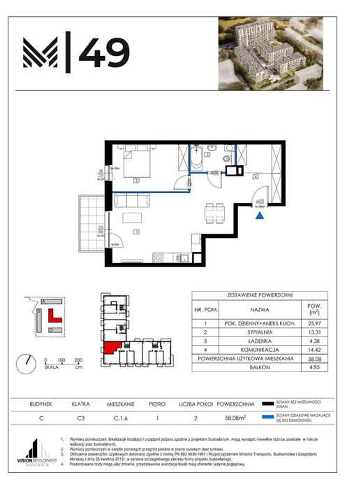 2-pokojowe mieszkanie 58m2 + balkon
