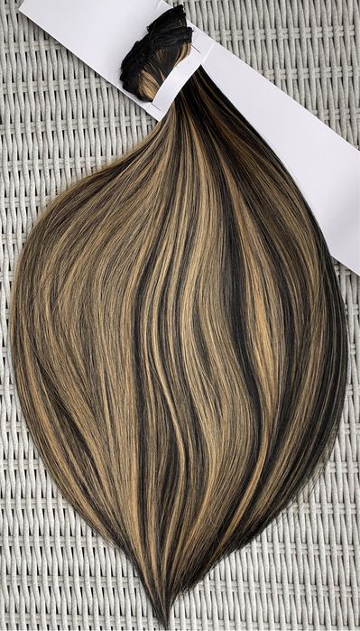 Premium Ultra włosy doczepiane, czarny / ciemny blond, pasemka 156.