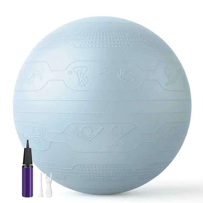 М’яч для фітнесу WCG Balance Pro 65 см Anti-Burst до 500 кг з насосом, фітбол для йоги, пілатесу та вагітних, блакитний