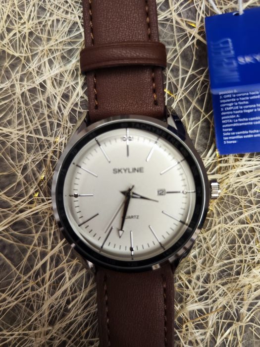 Relógio de pulso masculino, castanho em pele da Skyline