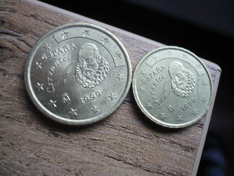 Monety Miguel Cervantes. 10 Eurocent. 50 Eurocent. 1999 rok.
