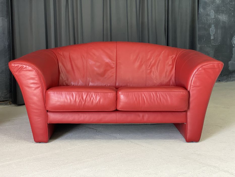 Skórzana sofa 2-osobowa, czerwona, skóra naturalna, 166 cm