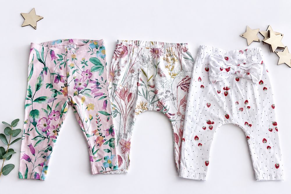 Zestaw leginsów r.68 dla dziewczynki next legginsy w kwiaty owoce