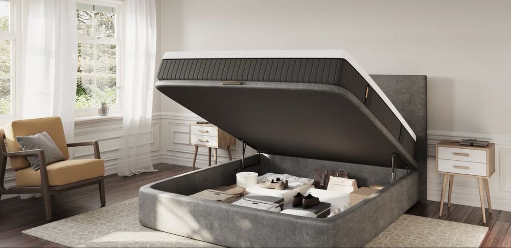 Cama Emma Sommier Estofado 180x200 com arrumação