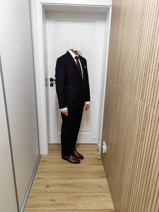 Garnitur granatowy na wesele 40/170/96 + krawat, spodnie 50/90