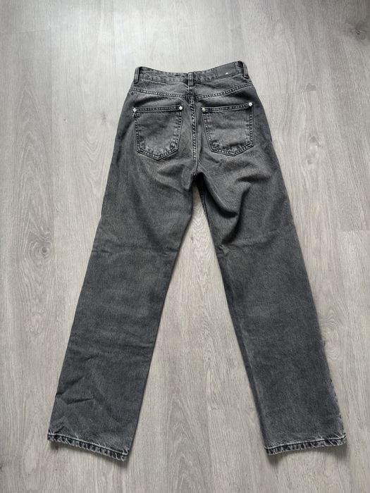 Джинси zara straight mid rise темно сірого кольору