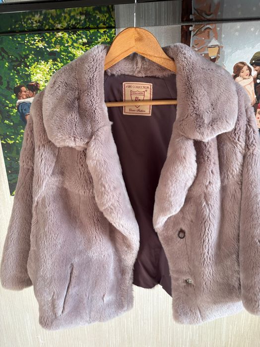 Полушубок лавандовий, хутро рекс