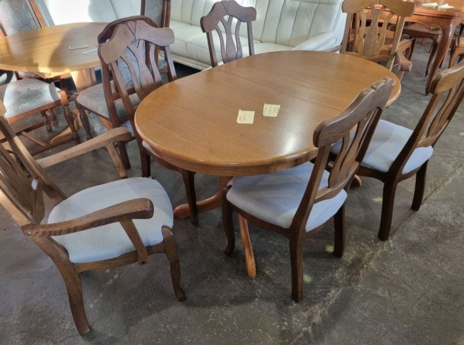 stół drewniany duży rozkładany +6 krzeseł