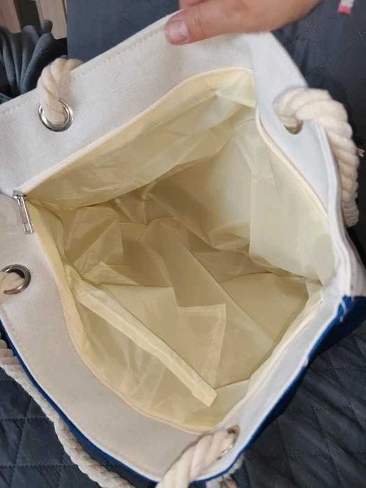 Duża torba shooperka letnia plażowa niebieska z kotwicą