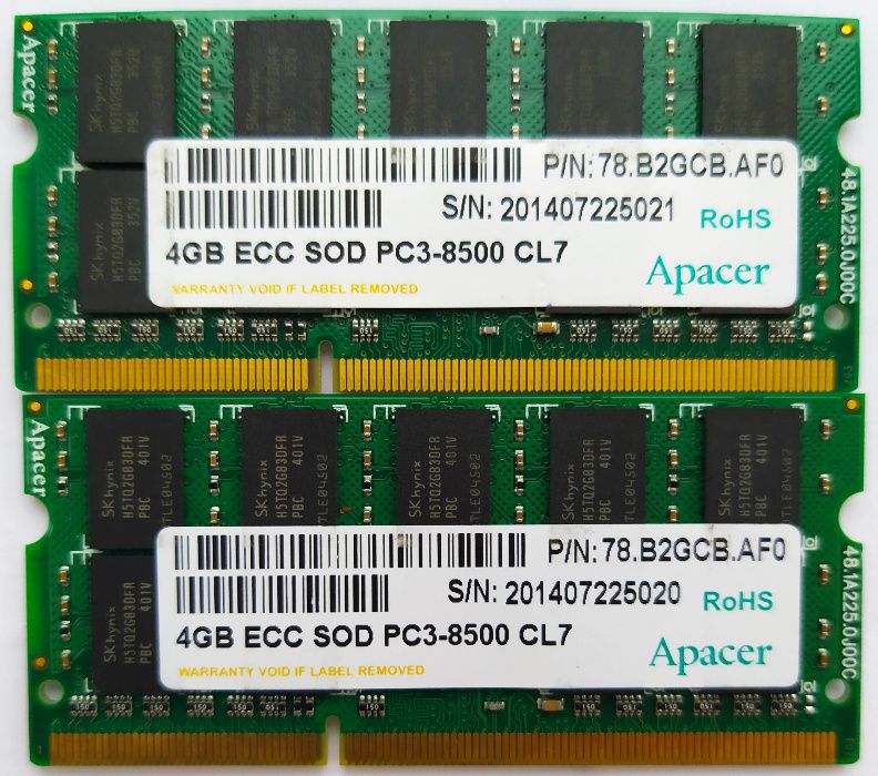 SO-DIMM оперативная память с ЕСС (!) 4GB DDR3 8500S 1066MHz RAM Apacer