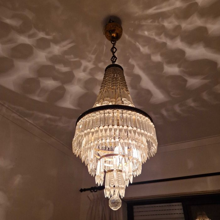 Lustre vintage em cristal lapidado (candeeiro de teto em cascata)