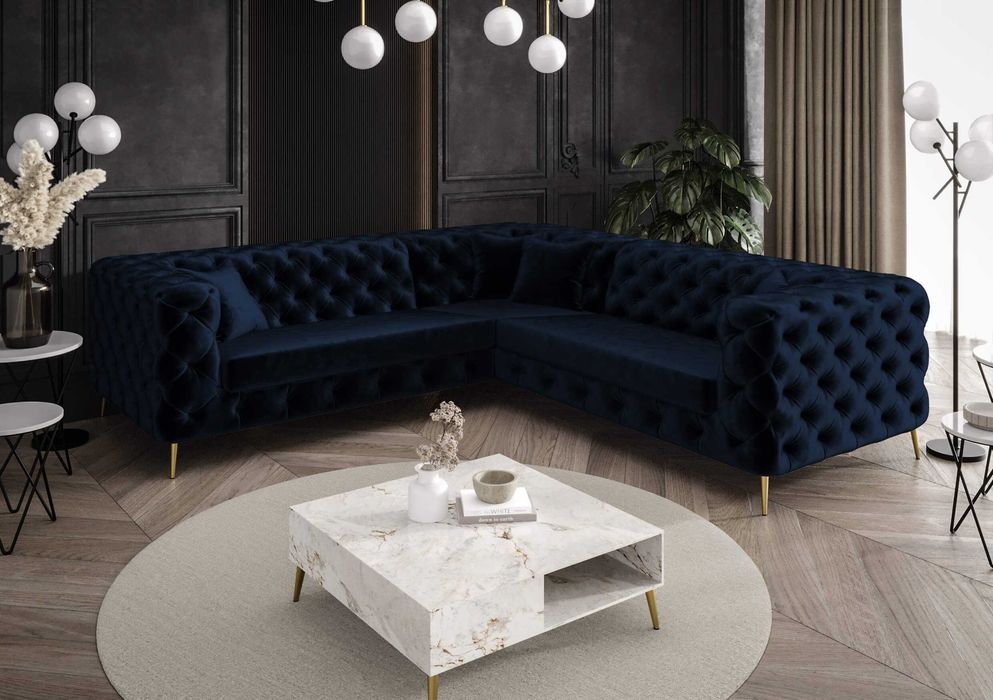 Narożnik Rogówka Chesterfield Pikowany Nowoczesny Elegancki VeroLux