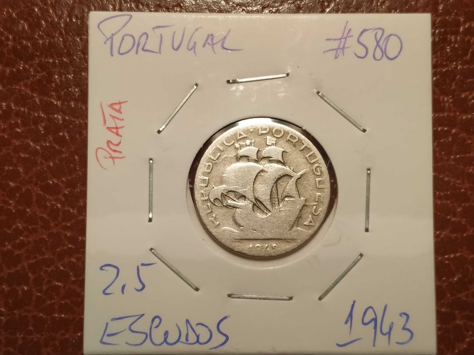 A303 moeda em prata de 2,5 escudos de 1943 Caravela - Portugal