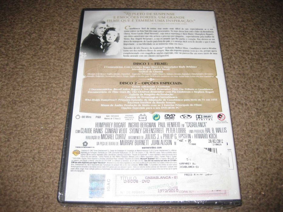DVD "Casablanca" com Humphrey Bogart/Edição Especial 2 DVDs/Selado!