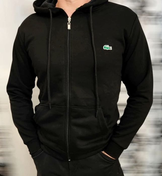 Bluza Lacoste z kapturem rozpinana czarna