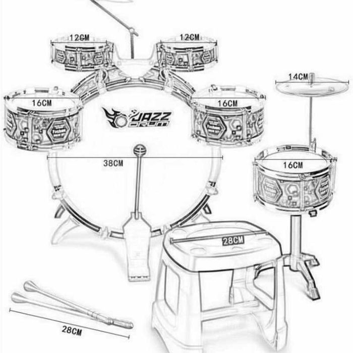 Perkusja Edukacyjna dla Dzieci 6 Bębnów 2 Talerze + Taboret