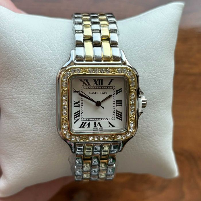 Жіночий годинник Cartier на браслеті комбінованого кольору  | Женские часы Cartier на браслете комбинированного цвета
