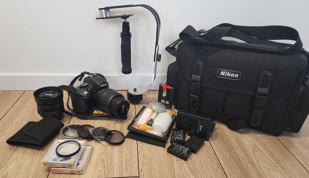 Nikon 5100 obiektyw x2 statyw Manfrotto, stabilizator ręczny, filtry ,torba zestaw