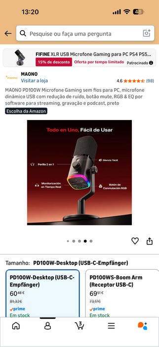Maono PD100W Microfone Gaming
