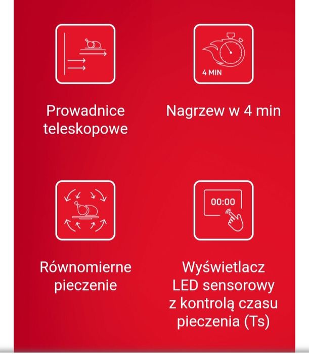 Piekarnik do zabudowy Amica  EB6541 INOX grill teleskopowe prowadnice