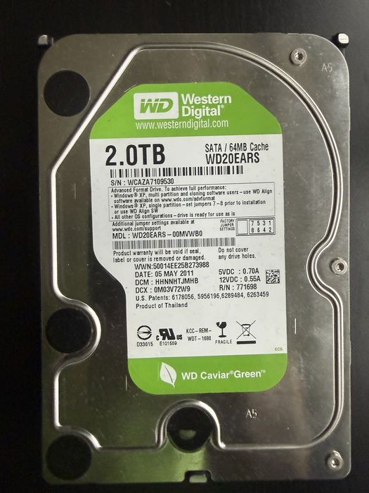 WD Green 2TB HDD SATA 3.5" 64MB
