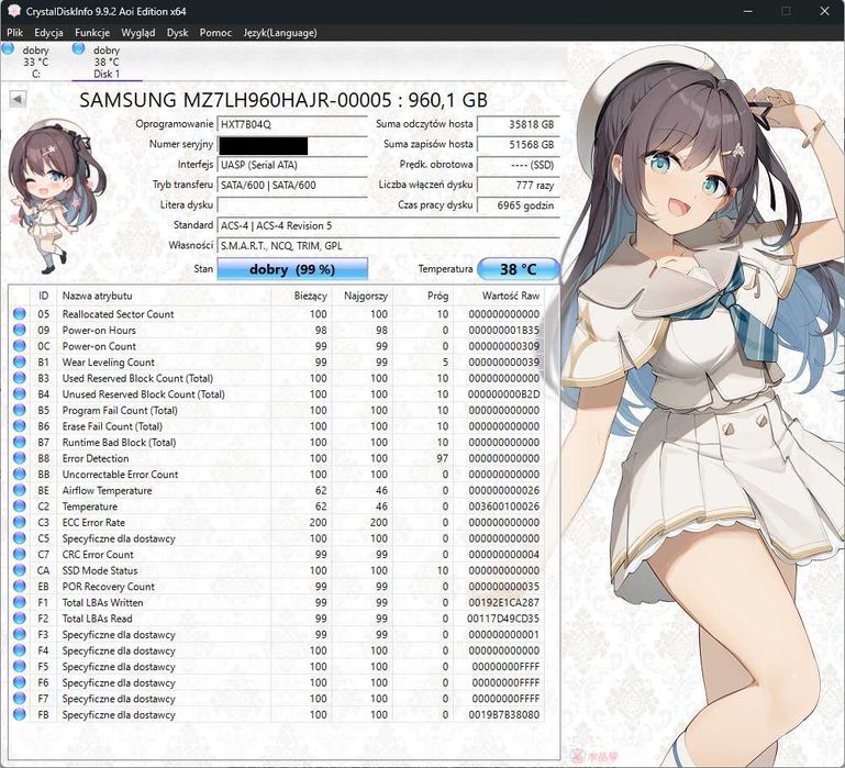 Samsung PM883 960GB SSD SATA 2,5 cala - testowany