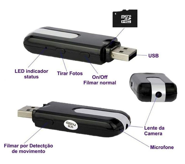 Pen drive Espião c/ Detecção de Movimento