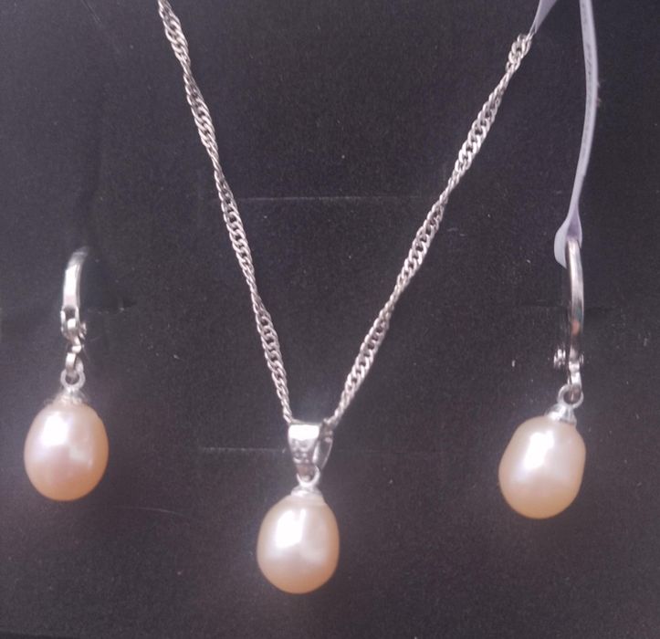 Zestaw srebrny 925 perłą szampańska naturalna.