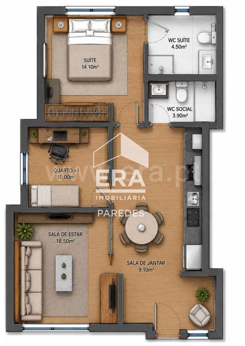 Apartamento T1+1 em Baltar, Paredes