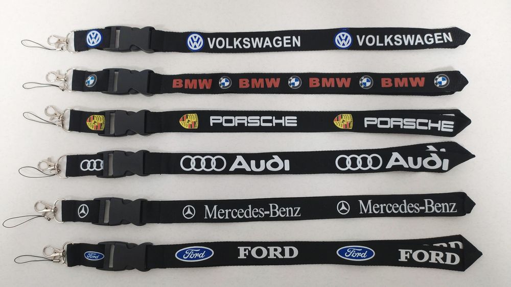Шнурок на шею для ключей с карабином и логотипом разных моделей авто