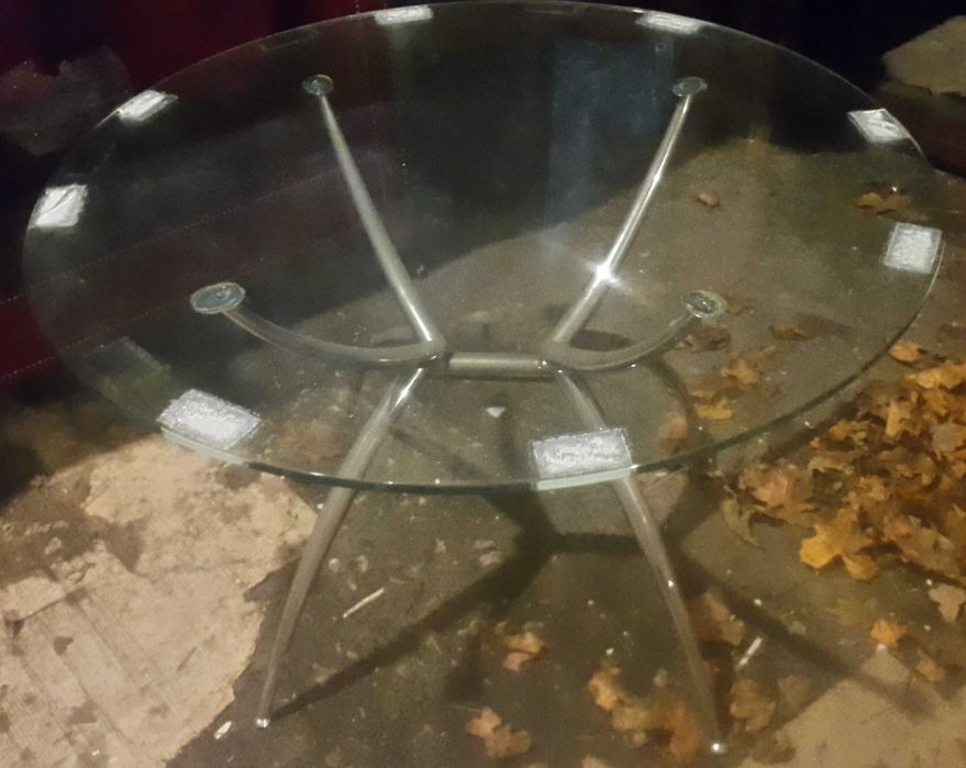 Стіл журнальний скляний, опора нержавійка