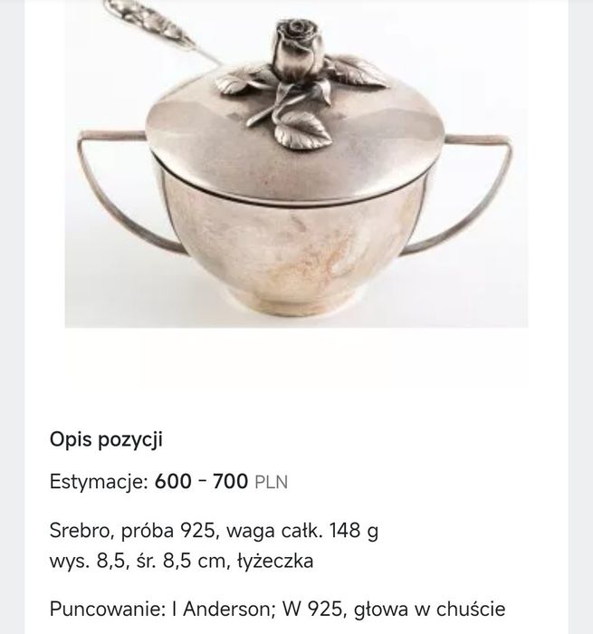 Cukiernica z łyżeczką  - Srebro 925 pucowanie Andrrson