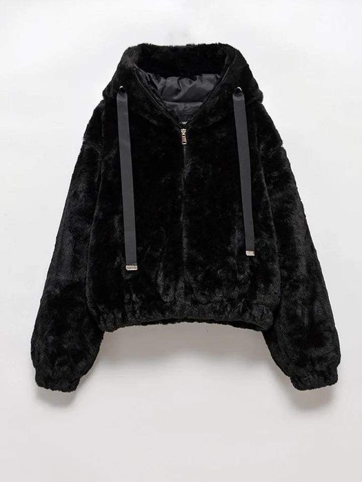 Чорна еко шуба на застібці Cropp, пушиста зіпка, худі, кофта