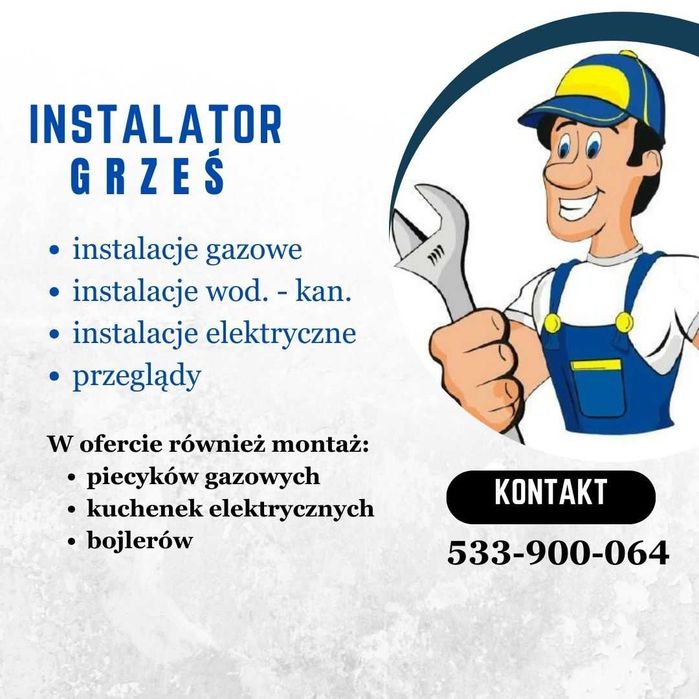 Hydraulik, instalacje wod.-kan., gazowe, elektryczne, piecyki gazowe