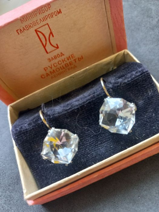 Серьги серебро 875проба звезда горный хрусталь