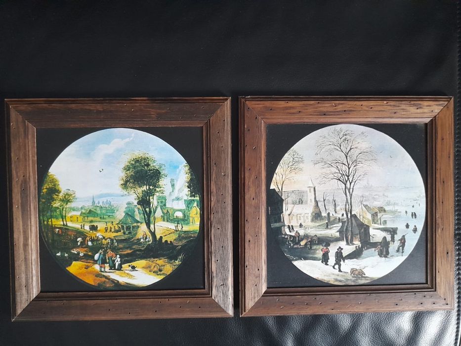 Obrazki cztery pory roku oprawione w drewniane ramki