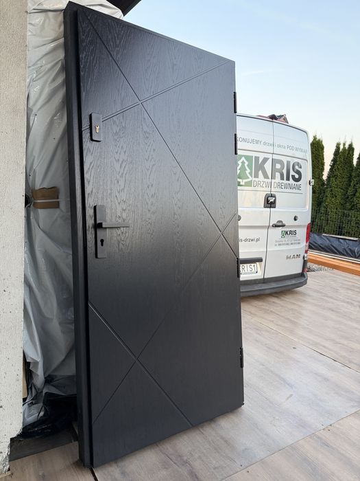 Drzwi zewnętrzne drewniane OD RĘKI czarne 99x209 Grube 75mm wspóczynnik u-0,80 Cała Polska