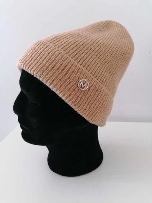 Czapka zimowa jesienna damska khaki cyrkonie ocieplana