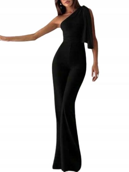 Shein czarny elegancki kombinezon z jednym rękawem s 1ka