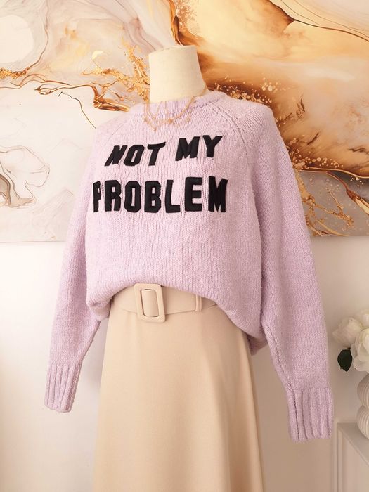 Liliowy Sweter Z Napisem Not My Problem FB Sister XS S M L