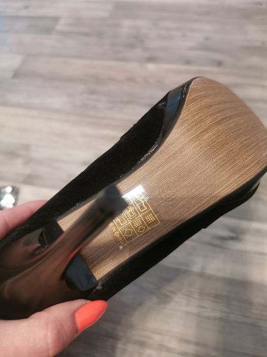 Buty długie cekiny cyrkonie czarne szpilka brązowe zamsz