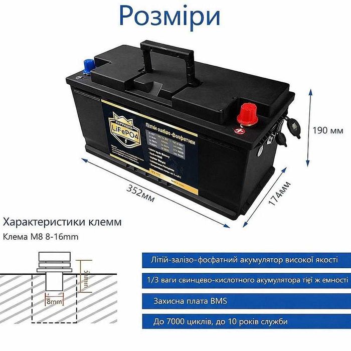 PUPVWMHB LiFePO4 12V 100Ah для домашнього та портативного живлення