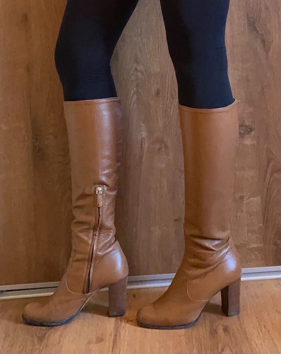 Jasnobrązowe karmelowe wysokie kozaki na wysokim obcasie Ballin 37