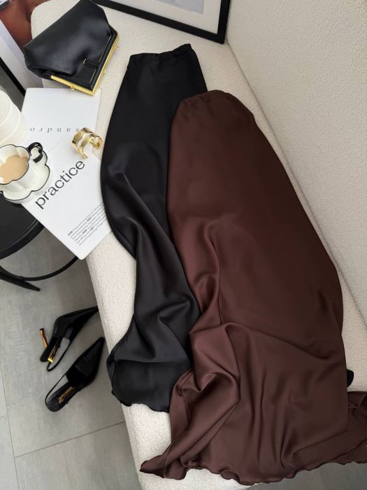 Спідниця жіноча шовк шовкова юбка чорна беж міді на резинці якісна