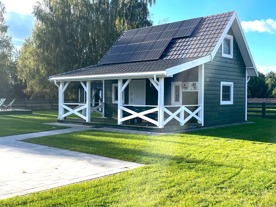 Zielony domek 12 osób Pilchy Roś basen sauna Mazury wynajem