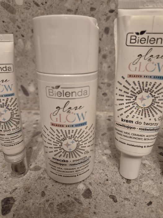 Bielenda seria glaze & glow - mleczko / krem do twarzy / serum / krem pod oczy