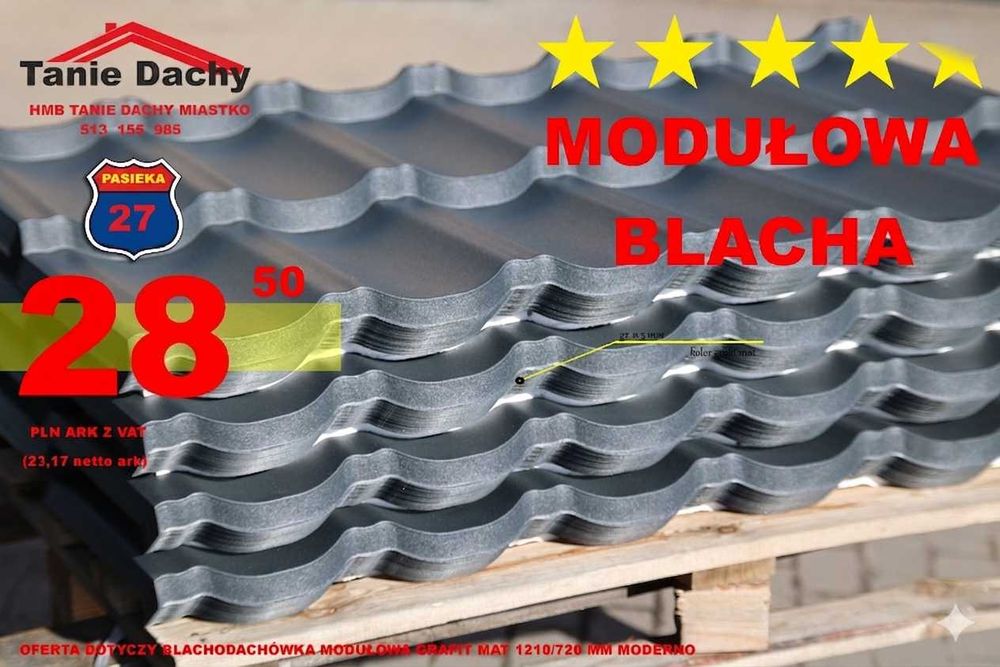 Blachodachówka modułowa  grafit  mat na dach Moderno