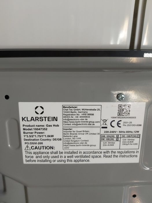 Газовая варочная панель Klarstein Ignito 60 см (Германия)